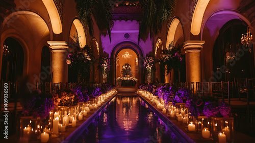 Obraz na płótnie Luxurious wedding scenes in elegant natural and architectural settings, surrounded by florals, candlelight, and evolving romantic atmospheres... w salonie