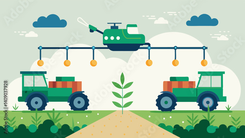 By operating autonomously these sprayers save time and labor costs freeing up farmers to focus on other important tasks.. Vector illustration