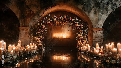 Luxurious wedding scenes in elegant natural and architectural settings, surrounded by florals, candlelight, and evolving romantic atmospheres...