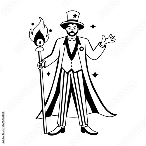 A glyph style illustration of a circus magician 
