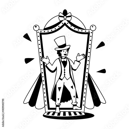 A glyph illustration of a character performing circus magic trick 
