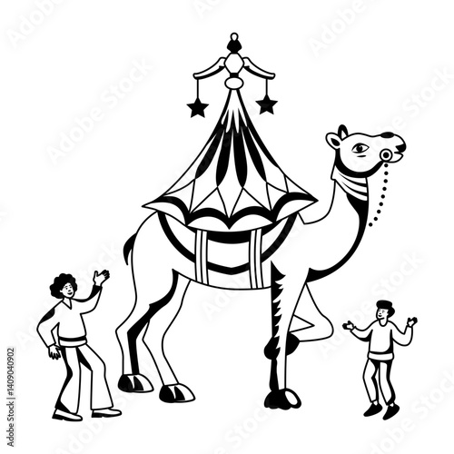 A glyph illustration of a dancing circus camel 

