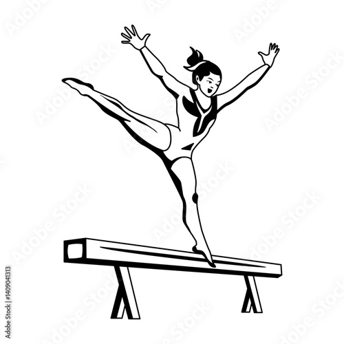 A glyph illustration of a gymnast balancing on a wooden log 
