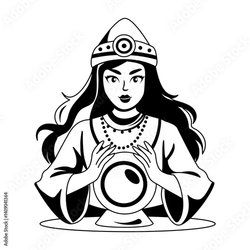 Fortune teller with a crystal ball illustration in glyph style 
