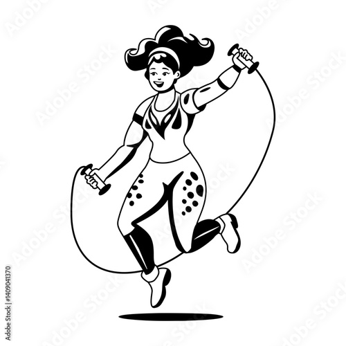 A glyph illustration of a circus girl skipping rope 
