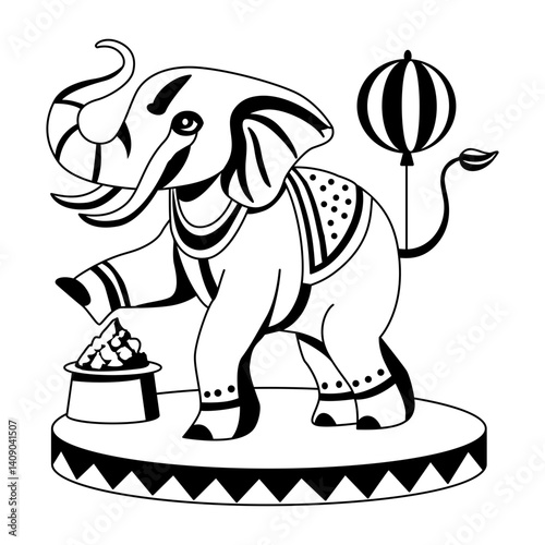 A glyph illustration of a circus elephant dancing on a stage 
