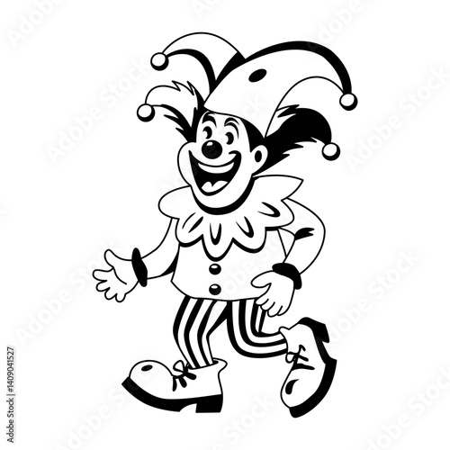 Funny circus jester illustration in glyph style 
