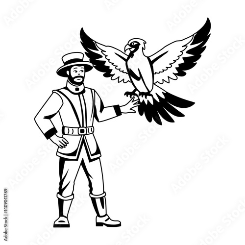 A glyph illustration of a circus character showing bird magic 
