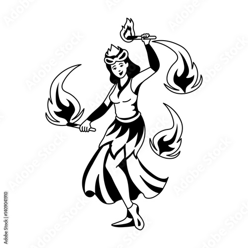 A glyph illustration of fire dancer character 

