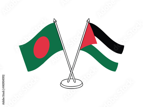 Fotografía Crossed flags of Palestine and Bangladesh