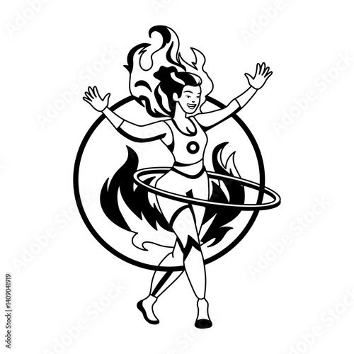 Circus fire performance illustration in glyph style 