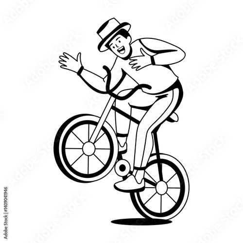 A glyph illustration of a character riding cycle 
