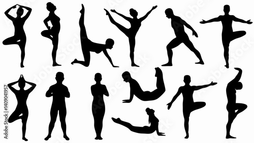 set of Yoga silhouette vector on white background