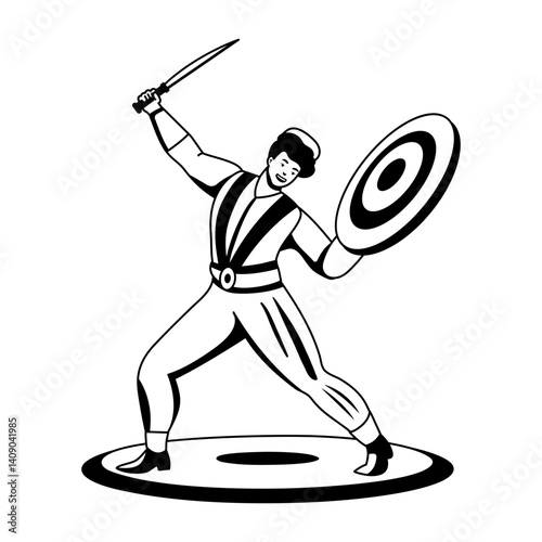 A glyph illustration of a knife thrower character 
