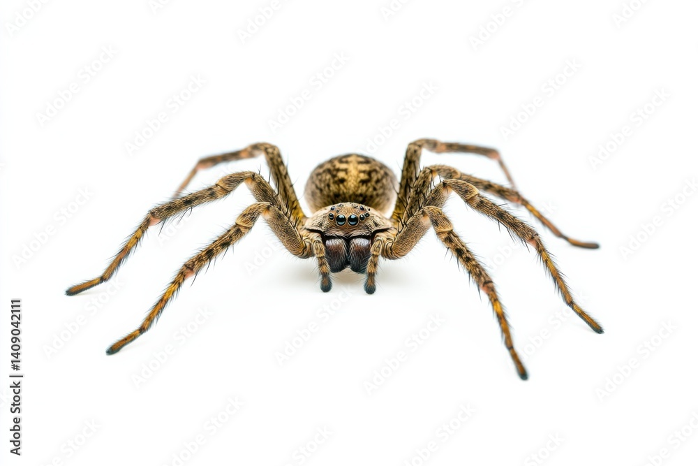 High-quality close-up of a spider with detailed features on a clean white background High-quality close-up of a spider with detailed features on a clean white background