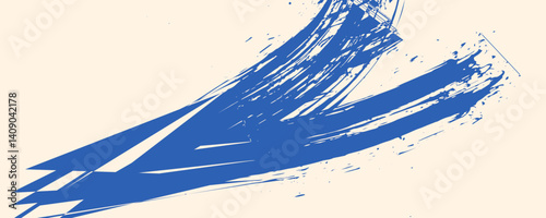 Grainy blue spiral brush stroke with spray texture. Hand drawn distress damaged edge vintage banner with spiral bold line. Grainy bold brush strokes texture with scattered tiny dots. art