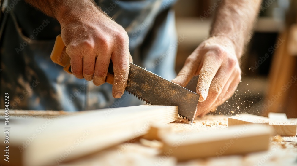 Carpenter cutting wood pieces for a custom cabinet. Featuring attention to detail and craftsmanship Carpenter cutting wood pieces for a custom cabinet. Featuring attention to detail and craftsmanship