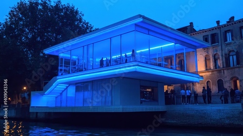 Blue canal pavilion, Venice night event