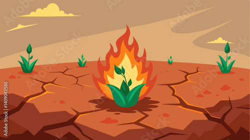 The intense heat from the fire has turned the soil into a hard cracked surface making it nearly impossible for new plants to take root and grow. The future of food production in. Vector illustration