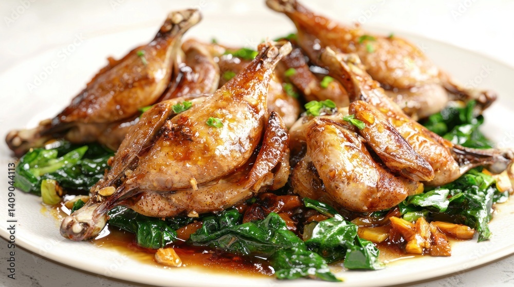 Roasted quail with spinach Roasted quail with spinach
