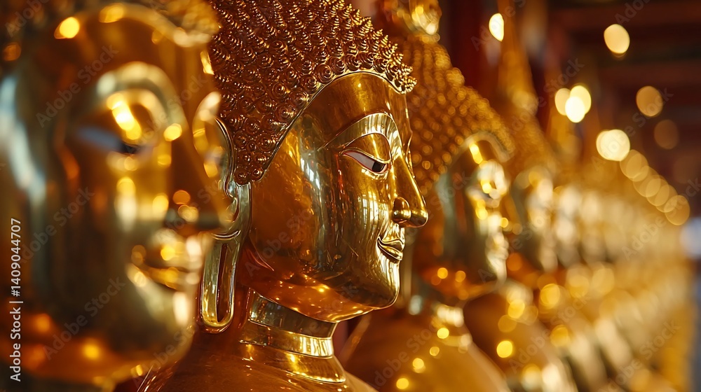 Fototapeta premium Golden Buddha Statues in a Temple