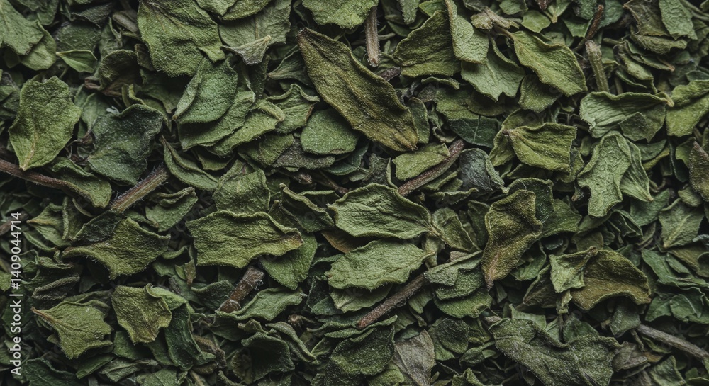 Fototapeta premium Dried Mint Leaves: A Textured Green Herbal Background