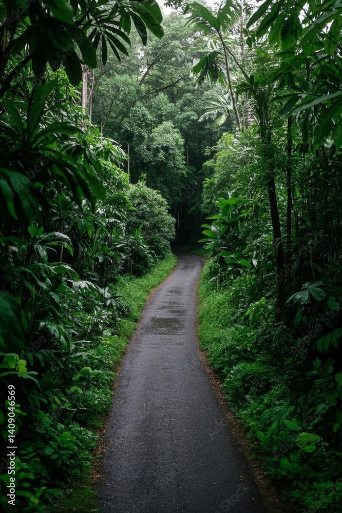 Fototapeta premium there is a road that is surrounded by trees and bushes