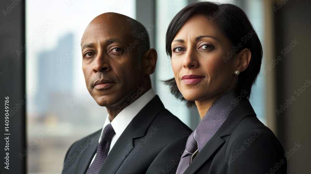 Two confident business professionals in formal attire, embodying professionalism and trust in a modern corporate setting.
Two confident business professionals in formal attire, embodying professionalism and trust in a modern corporate setting.