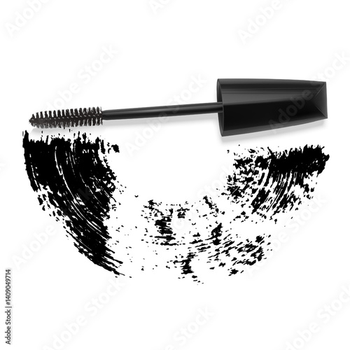 Mascara Tube with brush and a sample of black brushstrokes