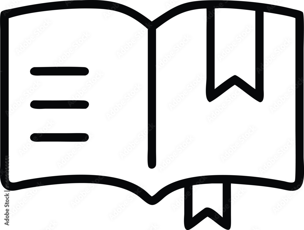 Open Book Icon, Minimalist Outline Design with Bookmark, Isolated on Transparent Background Open Book Icon, Minimalist Outline Design with Bookmark, Isolated on Transparent Background