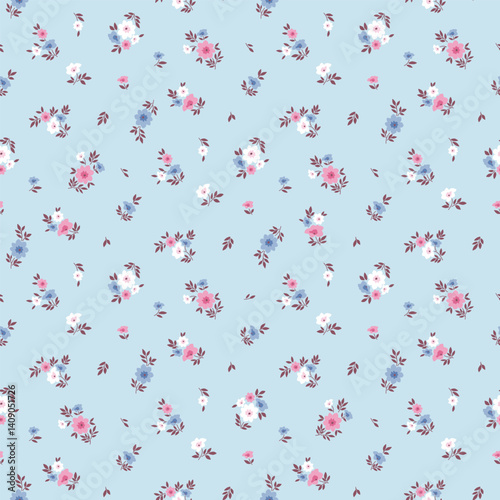 Flower pattern. Ditsy floral seamless pattern. Small little flower background. Repeat pattern. Ditsy print. Botanic surface design. Ditsy floral flower pattern for fashion, fabric, wrapping, decor