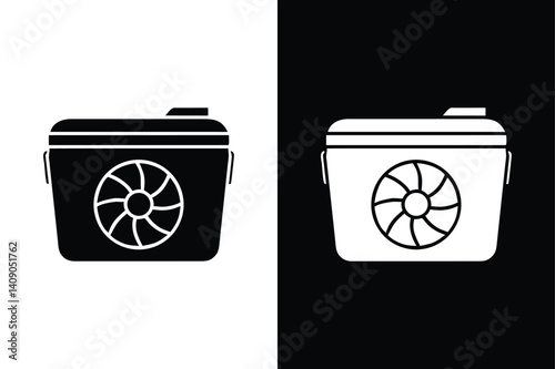 Portable Refrigerator Cooler Icon. Black and White Vector Illustration