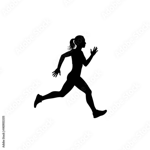 Silhouette of a woman running energetically on a plain background  