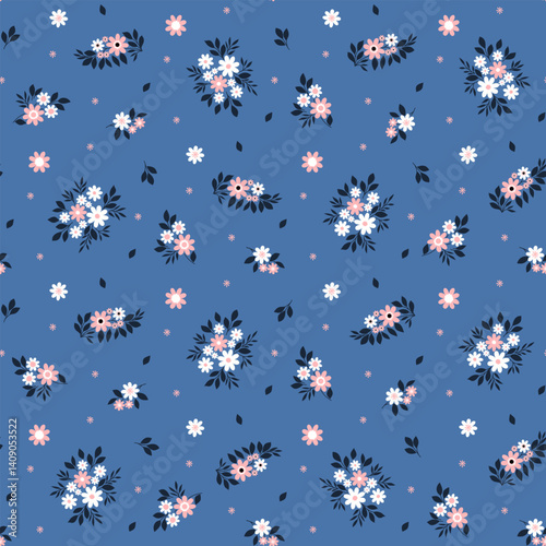 Flower pattern. Ditsy floral seamless pattern. Small little flower background. Repeat pattern. Ditsy print. Botanic surface design. Ditsy floral flower pattern for fashion, fabric, wrapping, decor