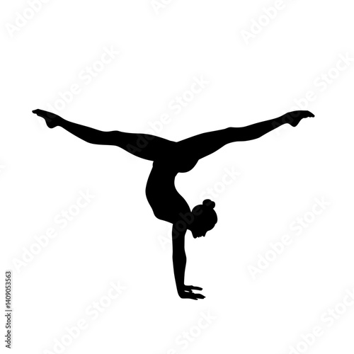 Silhouette of a gymnast performing a handstand on hands  