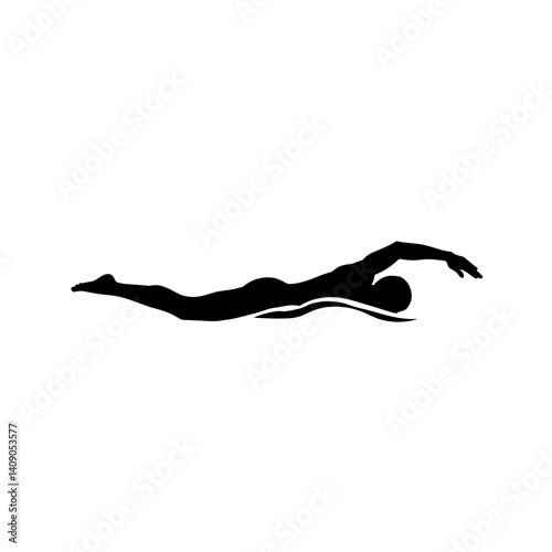 Silhouette of a swimmer gliding through the water  