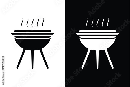 Grill BBQ Vector Icon. Silhouette Illustration on Black and White