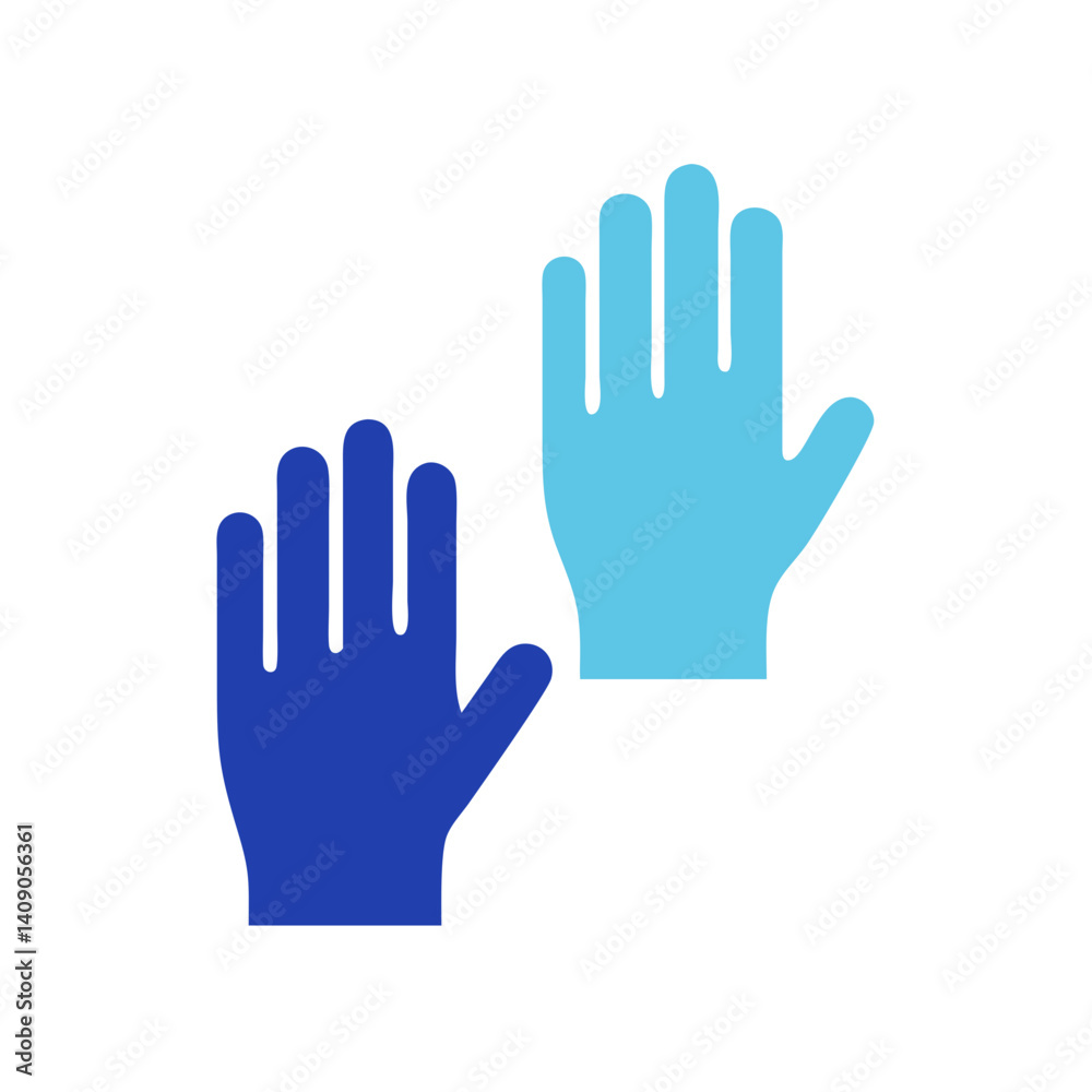 Raised blue hands icon showing participation and unity Raised blue hands icon showing participation and unity