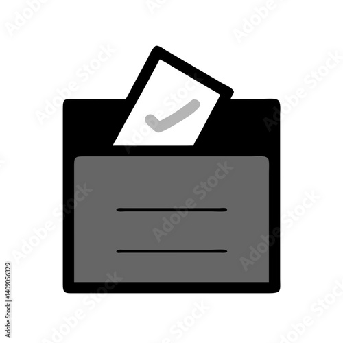 Black ballot box with vote paper in flat style