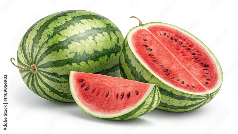 Fresh Watermelon Slices on White Background Fresh Watermelon Slices on White Background