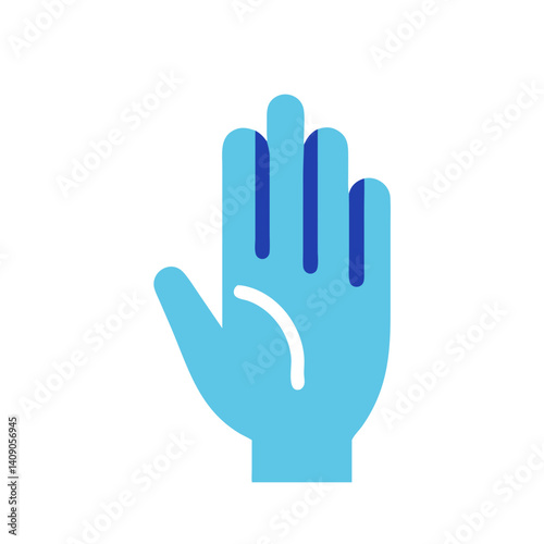 Blue raised hand flat icon with upward fingers