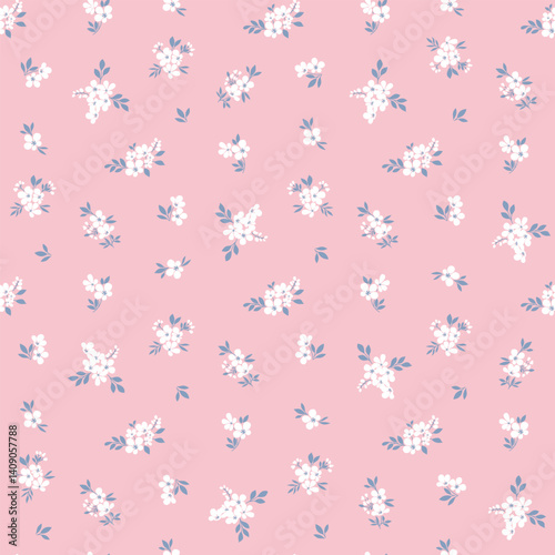 floral background. Floral pattern with small flowers on a pink tone background. Seamless flower pattern for design and fashion prints. Floral ditsy style. Flower stock vector print.