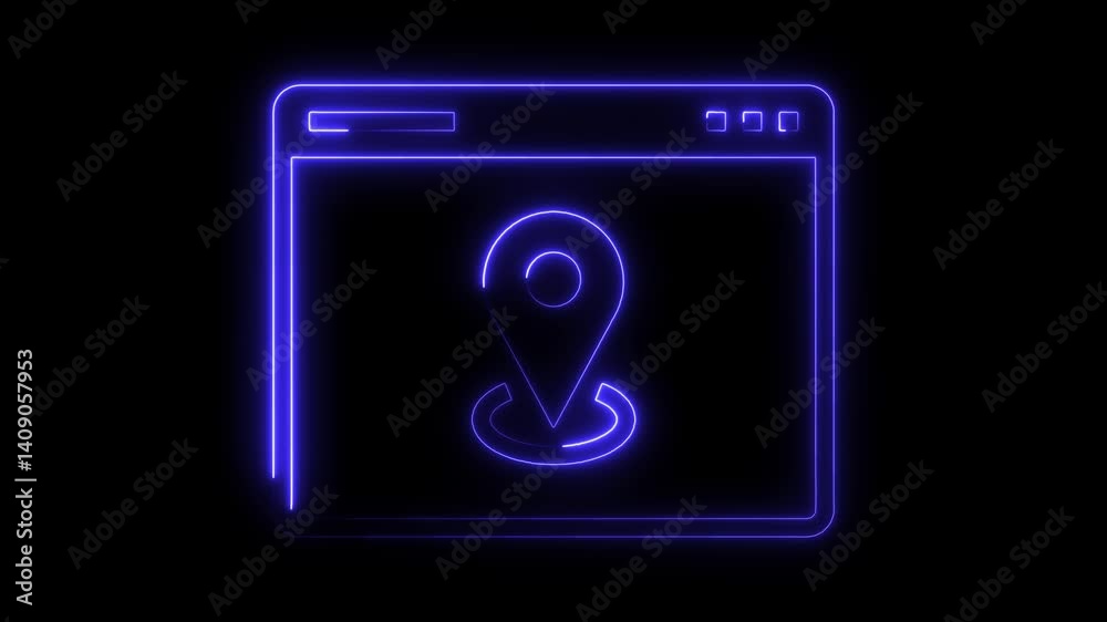 Glowing neon location mark icon 4k  isolated on black background. HD Video motion graphic animation