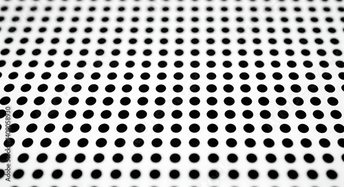 Perforated Metal Sheet: Uniform Black Dots on White, Repetitive Pattern.