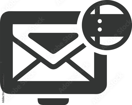 Computer Display with Envelope Icon and Notification Symbol in Gray Tones