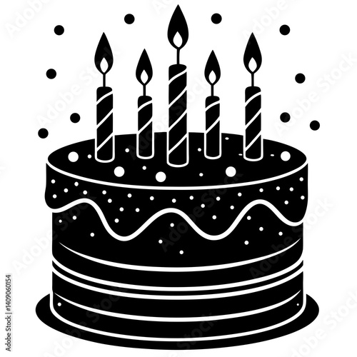 A silhouette of a birthday cake with candles lit, casting a warm glow
