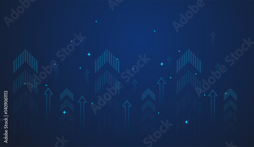 Multiple upward arrows symbolize economic growth, momentum, and rising trends on a sleek, blue digital background. in Forex trading concept vector illustration
