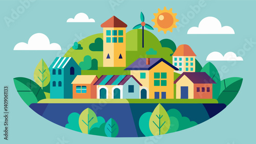 Home to a thriving community of ecoenthusiasts the villages eVTOLs serve as a beacon of sustainable living and serve as a model for future ecocities.. Vector illustration