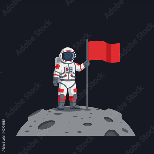 Astronaut Planting a Flag on the Moon Surface