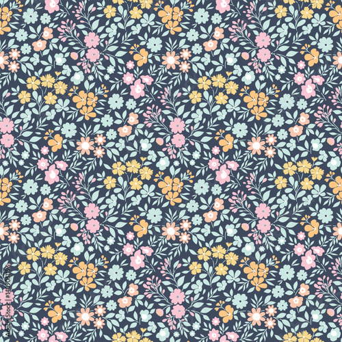 Cute floral pattern, Seamless flower pattern, liberty floral ditsy print, small flower botanical design, simple hand drawn flower, small background pattern, design on a dark background. floral Vector